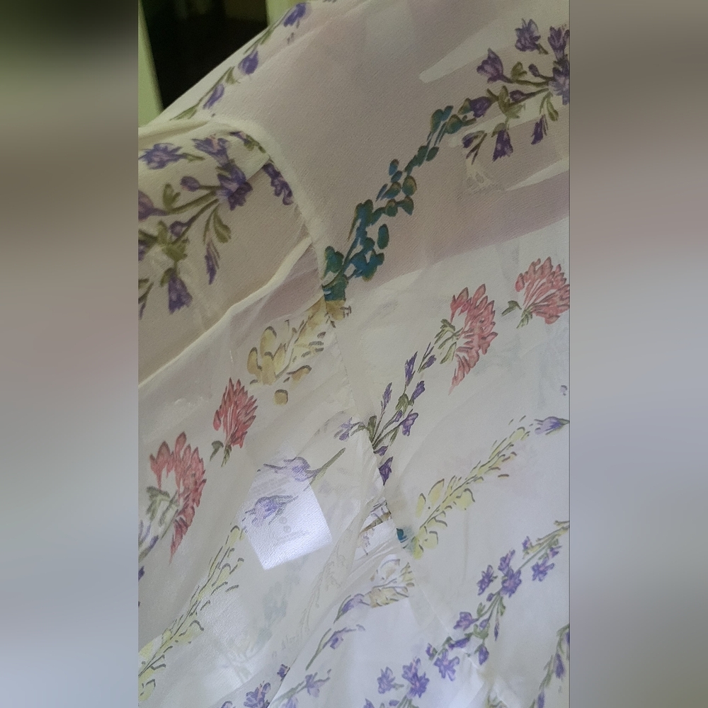 BCBGMaxAzria Cream Sheer Tiered Sundress with Bishop Sleeves - Picture 11 of 13